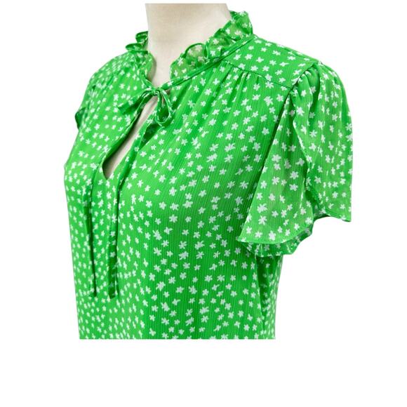 DKNY Green And White Short Flutter Sleeve Flowy Floral Shift Dress - Picture 5 of 11